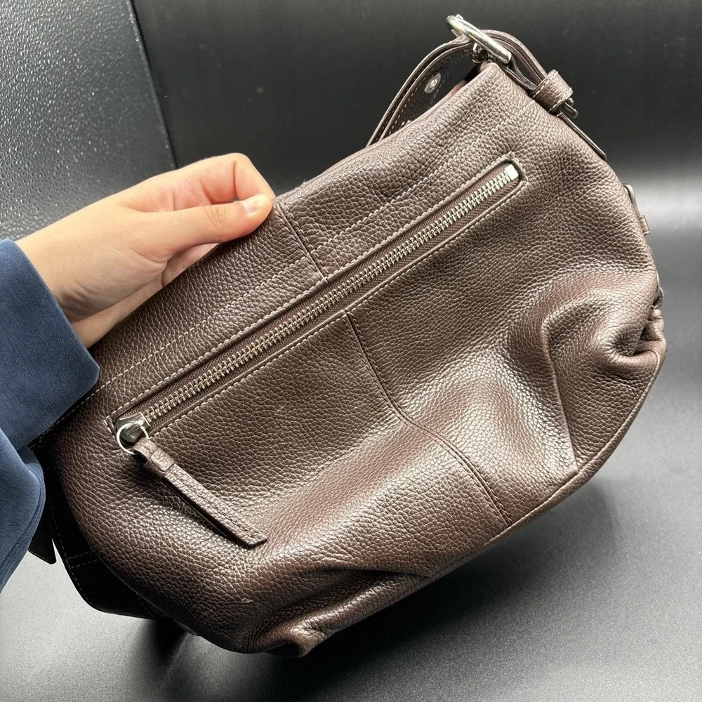 Coach East West Duffle Shoulder Bag F15065 Brown Pebbled Leather Purse